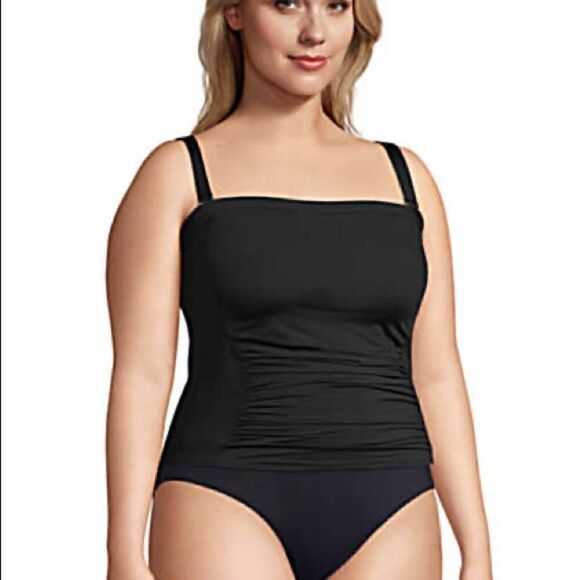 Land’s End Plus Regular size Bandeau tankini top removable straps black Various - Picture 2 of 8